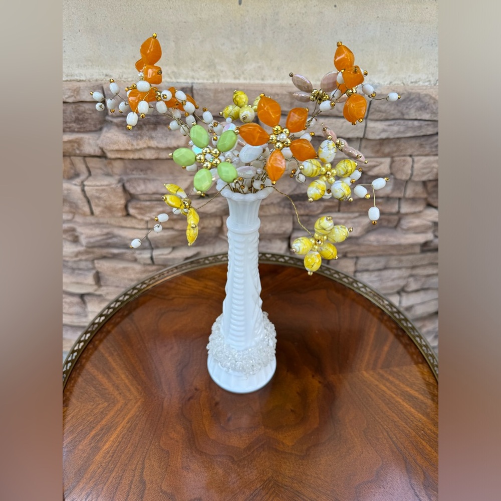 Handmade artificial beaded colorful flower stems with Vintage white color Vase